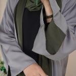 Olive Green & Sage Contrast Open Abaya
