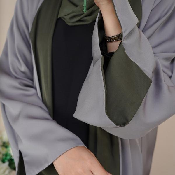 Olive Green & Sage Contrast Open Abaya